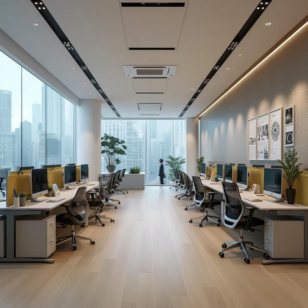 Oficinas corporativas con mobiliario ergonómico y modular